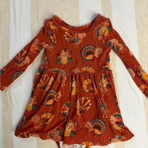 Little Sleepies Rust Orange Turkey Print Long-Sleeve Twirl Dress